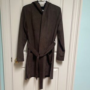 Zara Faux Suede Brown Hooded Coat with Belt sz S (but fits big - up to L)